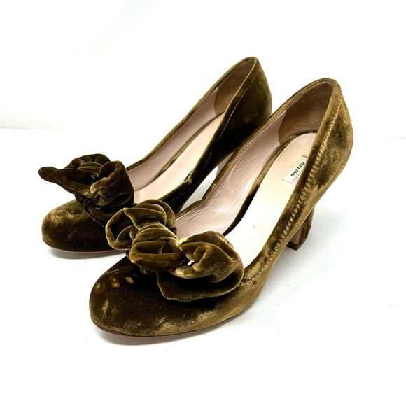 MIU MIU crushed velvet heels with bow, made in Italy, size 39.5 - Picture 2 of 12